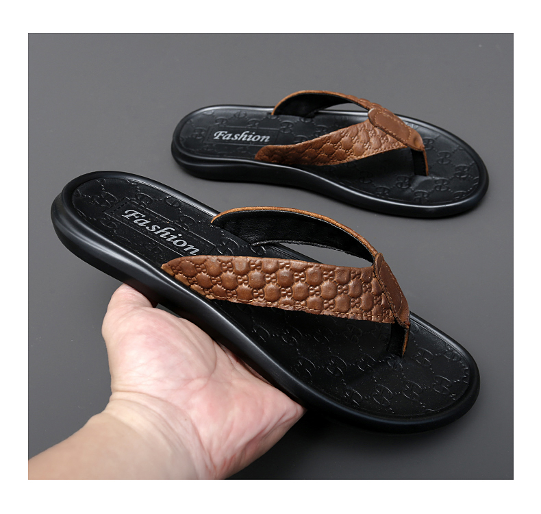 木林森mulinsen夏季人字拖男凉鞋真牛皮透气夹脚凉拖鞋时尚休闲沙滩鞋