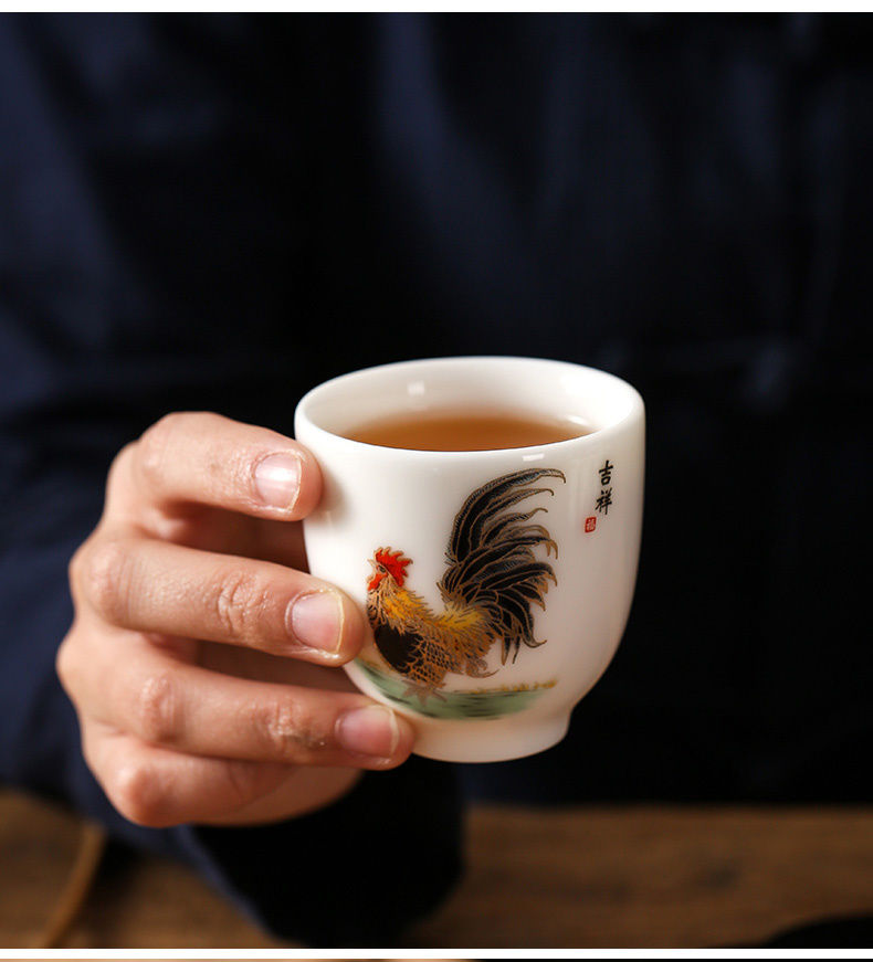 鸡公杯鸡缸杯茶杯陶瓷德化白瓷功夫茶杯子羊脂玉茶盏主人杯单杯金鸡