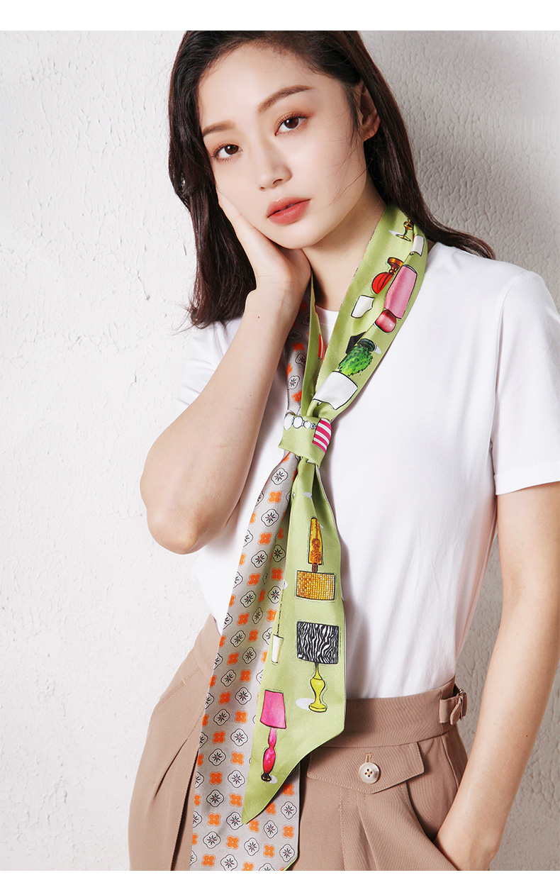 杭丝路 真丝丝巾女小长条围巾女春秋薄百搭装饰窄真丝领带飘带领巾搭