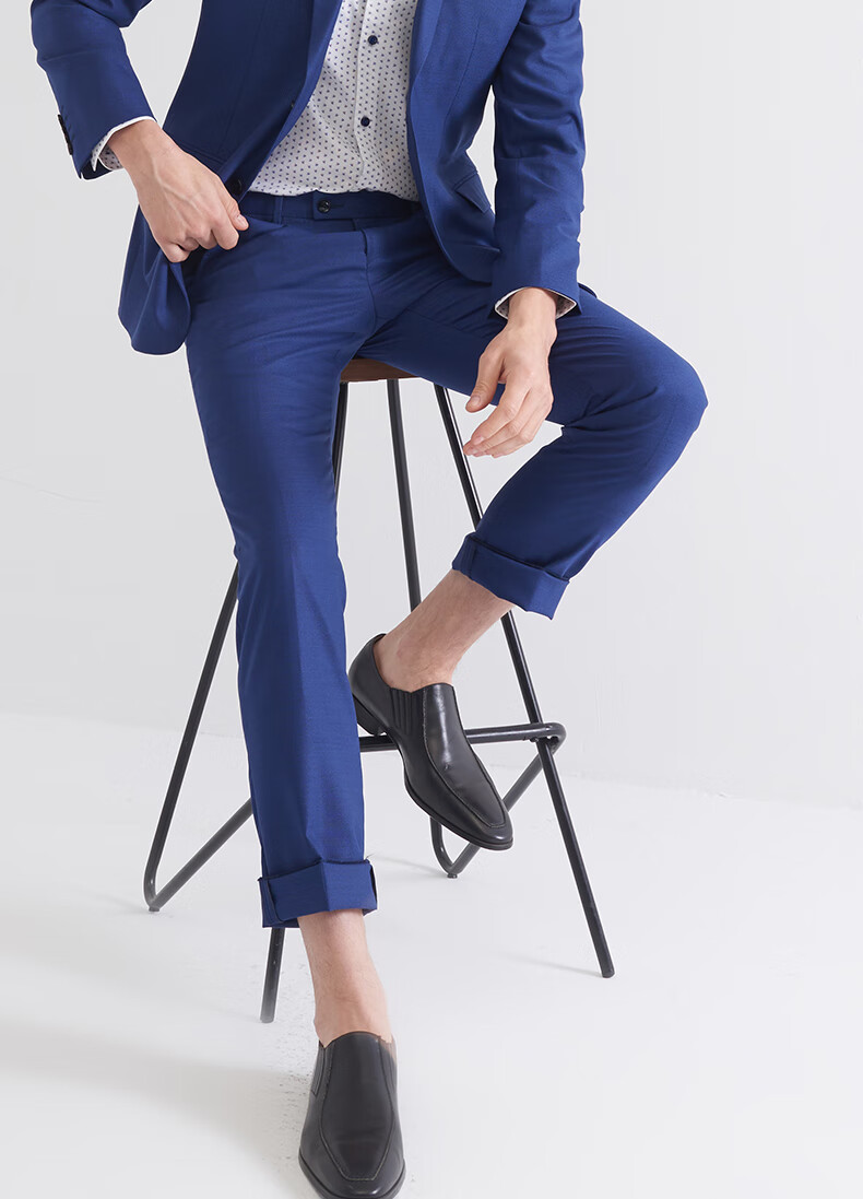 louislong高端男装西裤蓝色经典时尚羊毛蚕丝直筒正装上班商务裤子