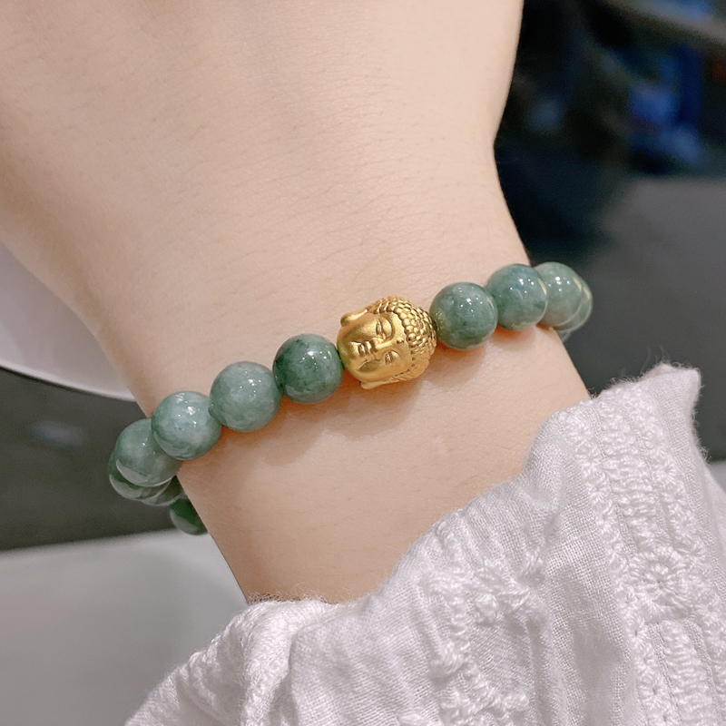 老凤祥款式黄金佛头手链妈妈款足金999小金珠2022新款翡翠手串女母节