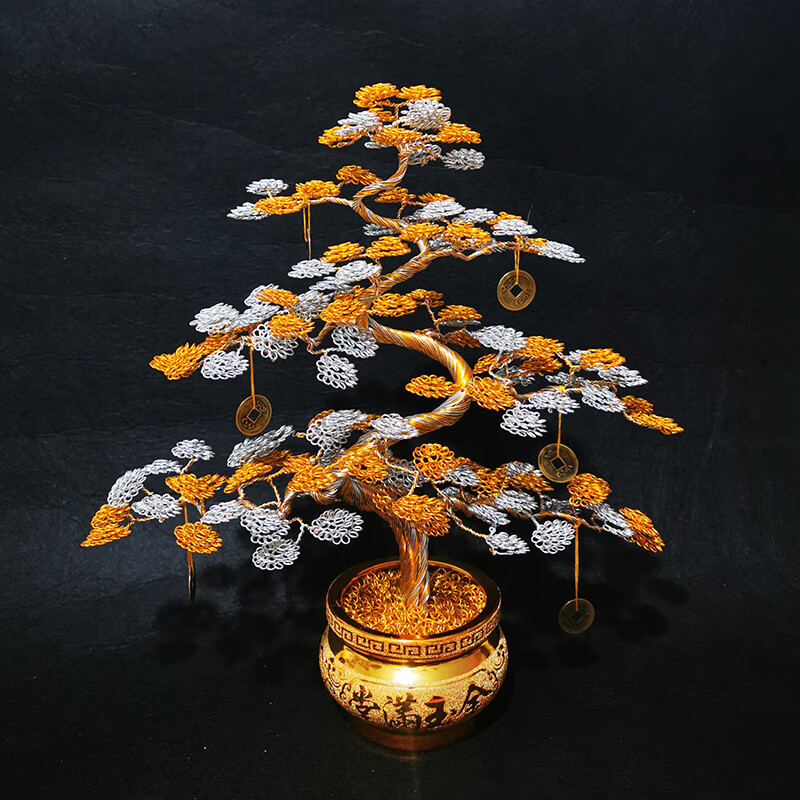 铝线手工艺品金属丝发财树摇钱树制品现代约客厅桌面装饰品 金色款宝