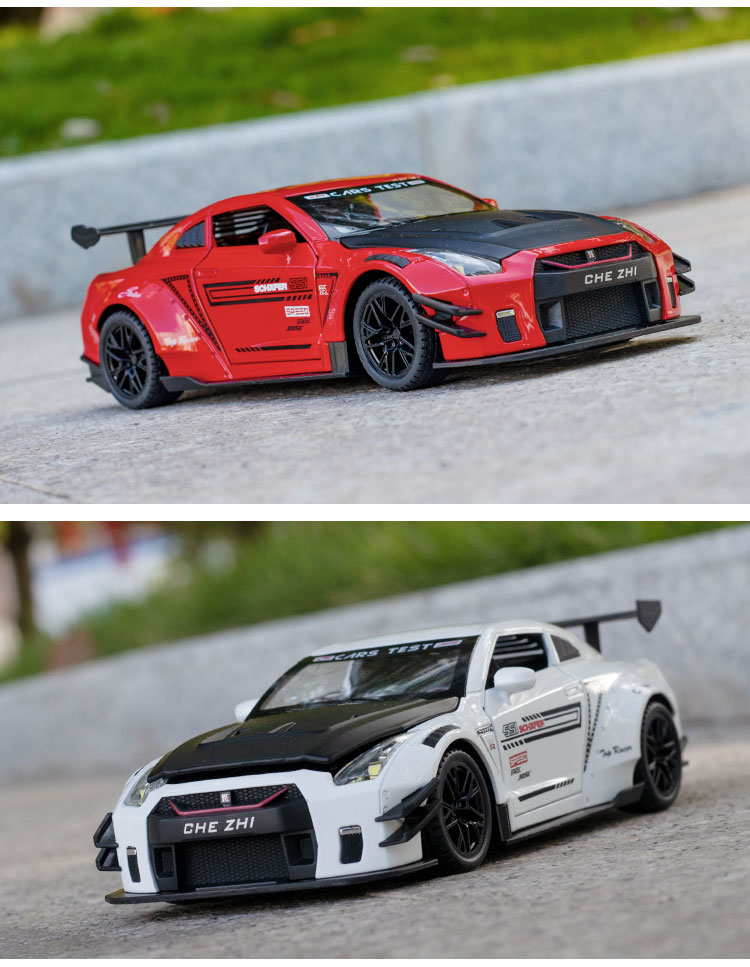 124大号日产尼桑gtr汽车模型仿真跑车摆件男孩礼物合金玩具车日产gtr