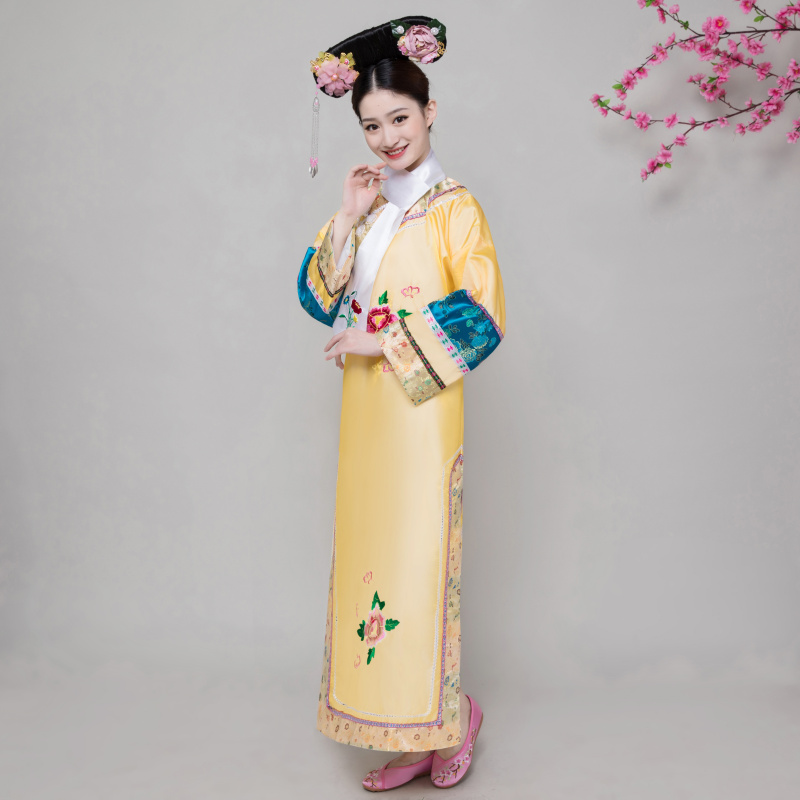 清朝古装女古代公主满族贵妃娘娘旗袍装演出服装2号模特旗头成人均码