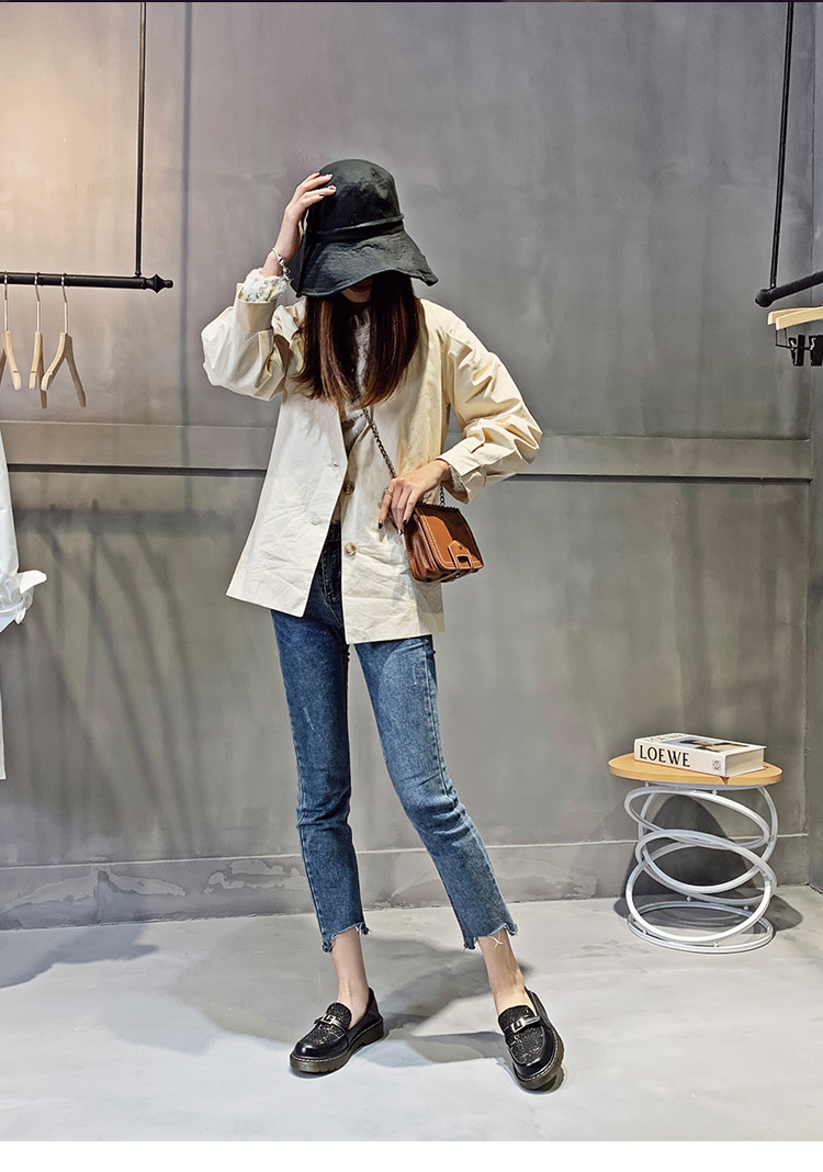 小皮鞋女英伦风2020春季新款女鞋百搭厚底复古网红豆豆乐福鞋 米白色