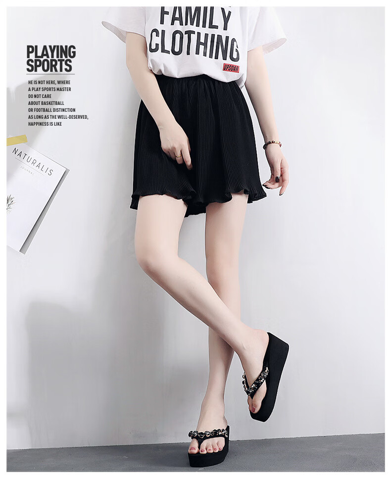 新款坡跟拖鞋女夏外穿时尚人字拖高跟厚底防滑夹脚沙滩鞋凉拖 37017中