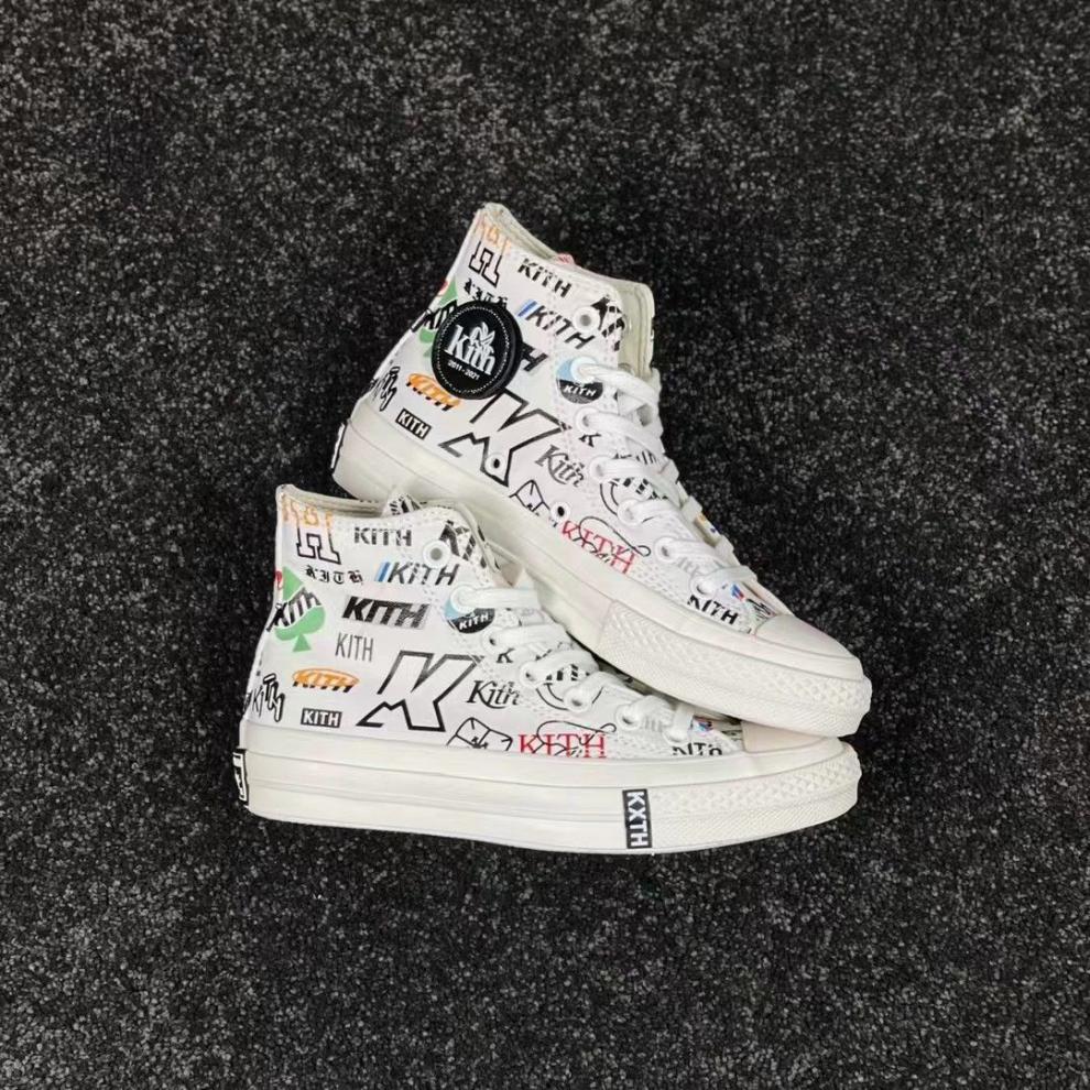 联名kith10周年涂鸦联名款1970高帮帆布鞋男女校园小香风情侣鞋子运动