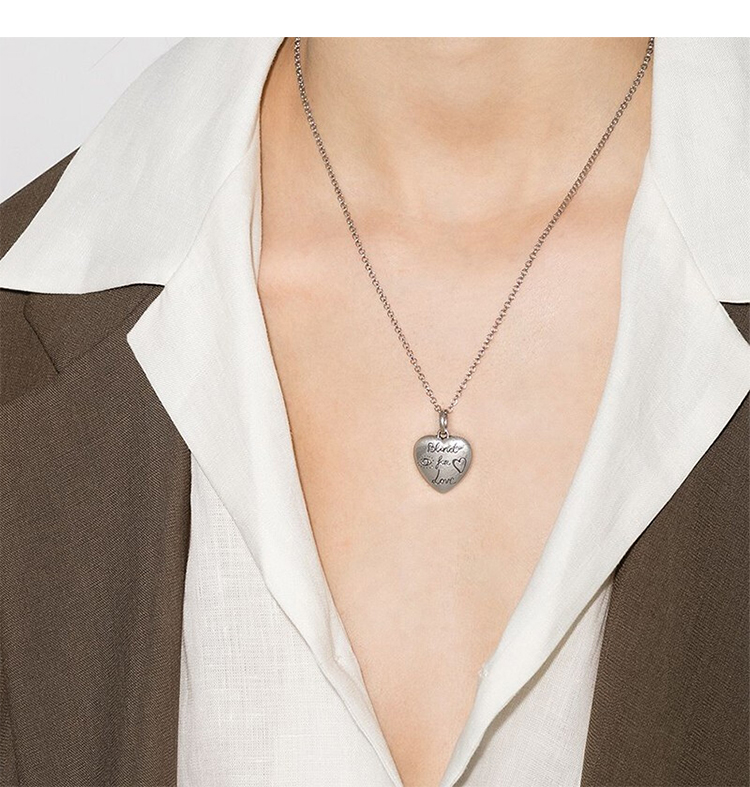 古驰gucciblindforlove女士项链花鸟心形925银吊坠锁骨链455542j银色