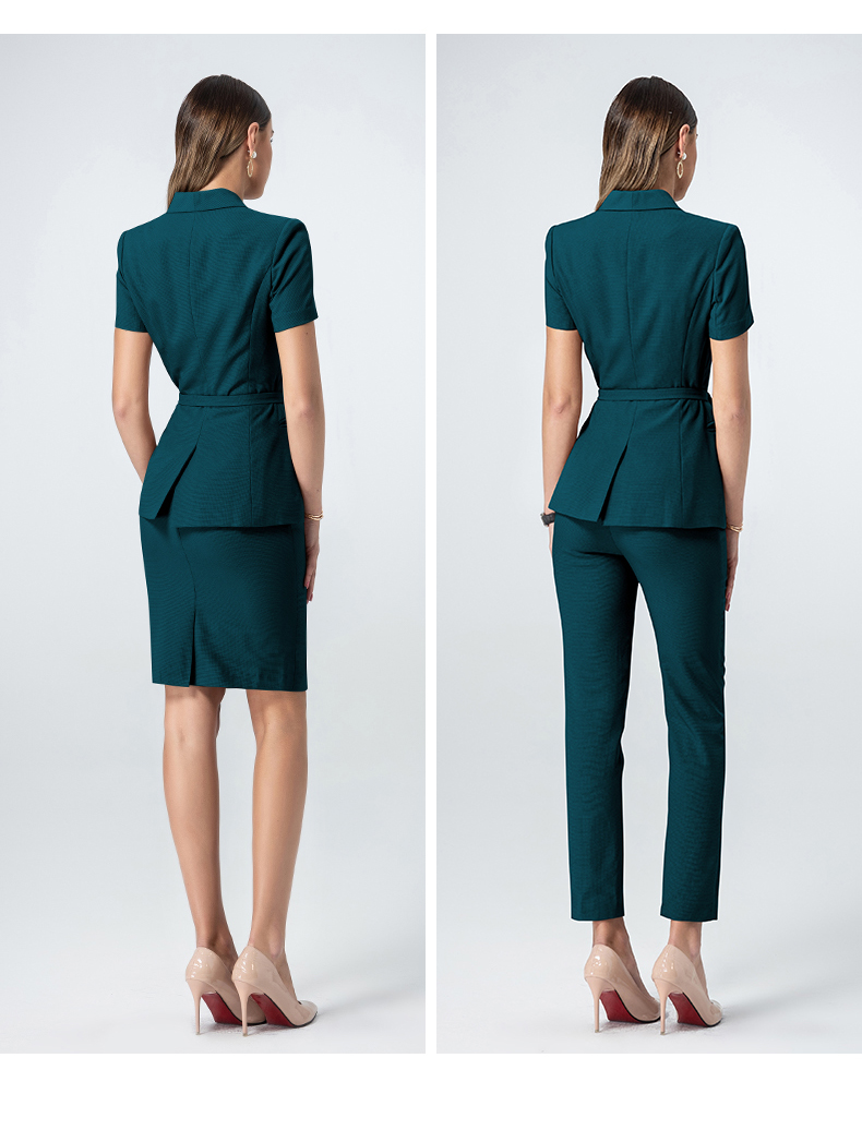 睿诺西装套装女时尚修身短袖商务休闲正装干练白领职业装绿色 西装