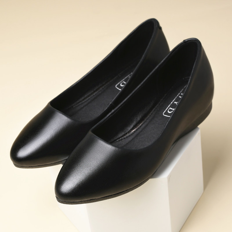 春秋单鞋平底皮鞋女士工作鞋女软底女鞋黑色职业鞋浅口平跟妈妈鞋黑色