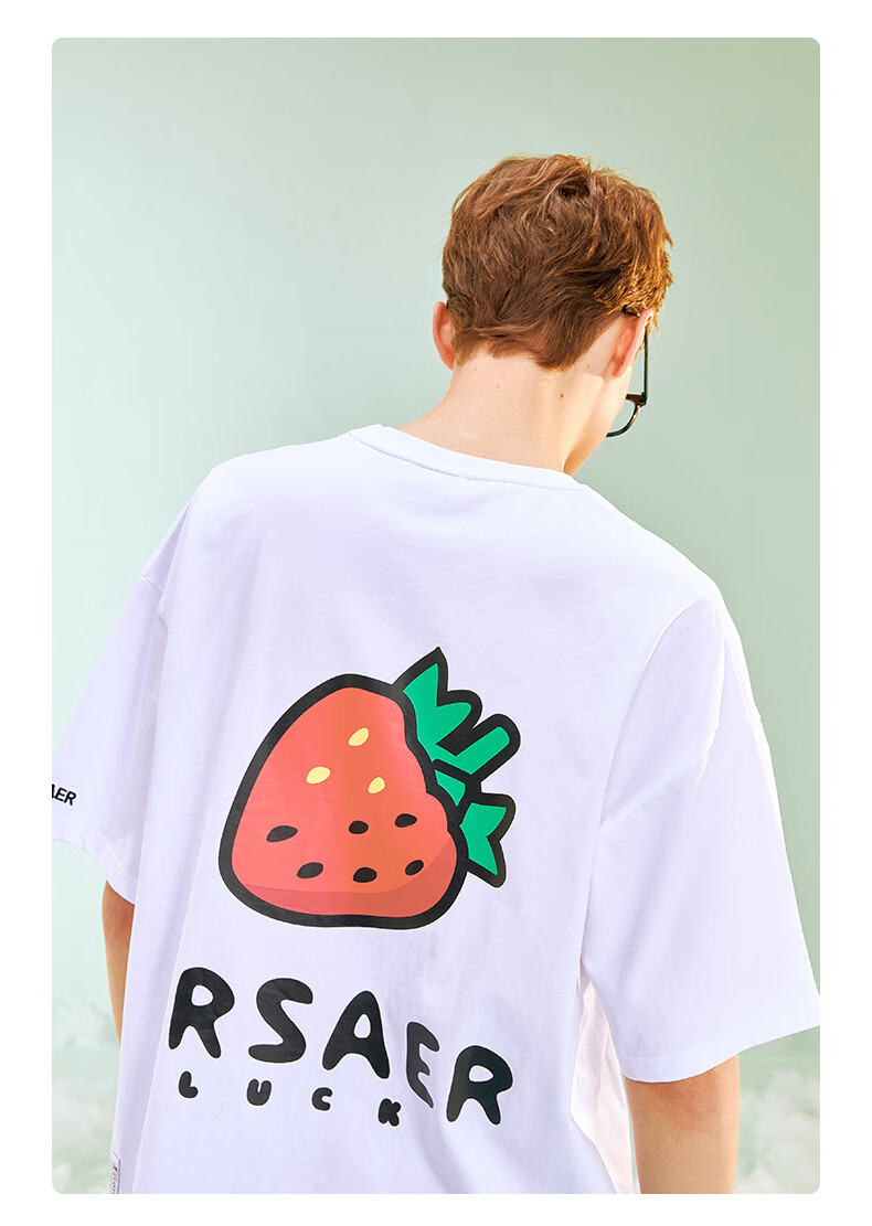er草莓印花短袖男夏季新款宽松卡通情侣装t恤ins潮牌半袖上衣体恤黑色