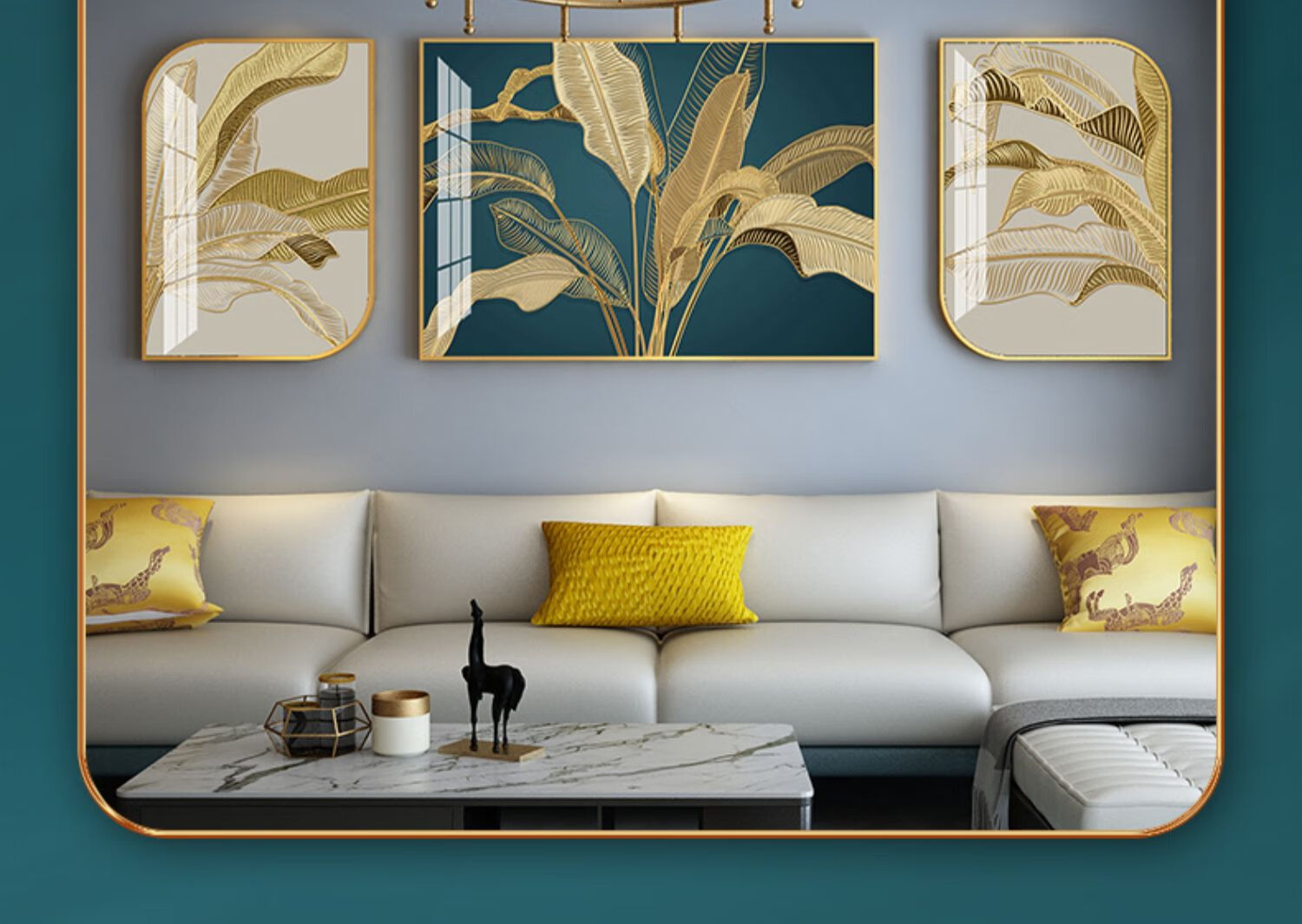 婕之羡轻奢高档高端客厅装饰画沙发背景墙意式挂画壁画镶钻晶瓷画三联