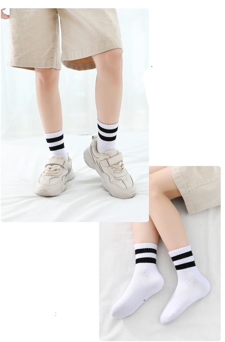 学生白袜初中生袜子薄棉袜白色袜子春秋薄款秋冬中小学生条纹中筒袜