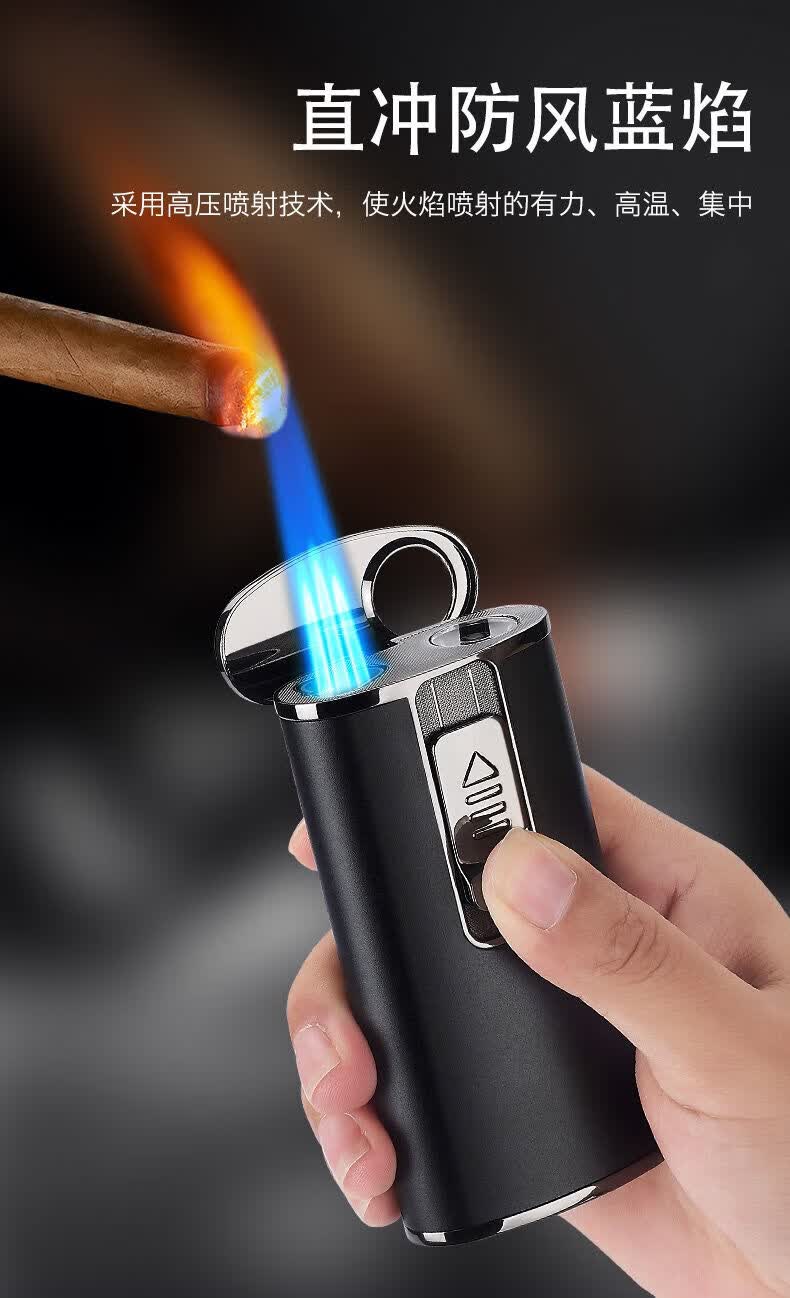 抖音网红充气防风打火机创意个性潮艾灸雪茄气体男带手电筒可刻字三