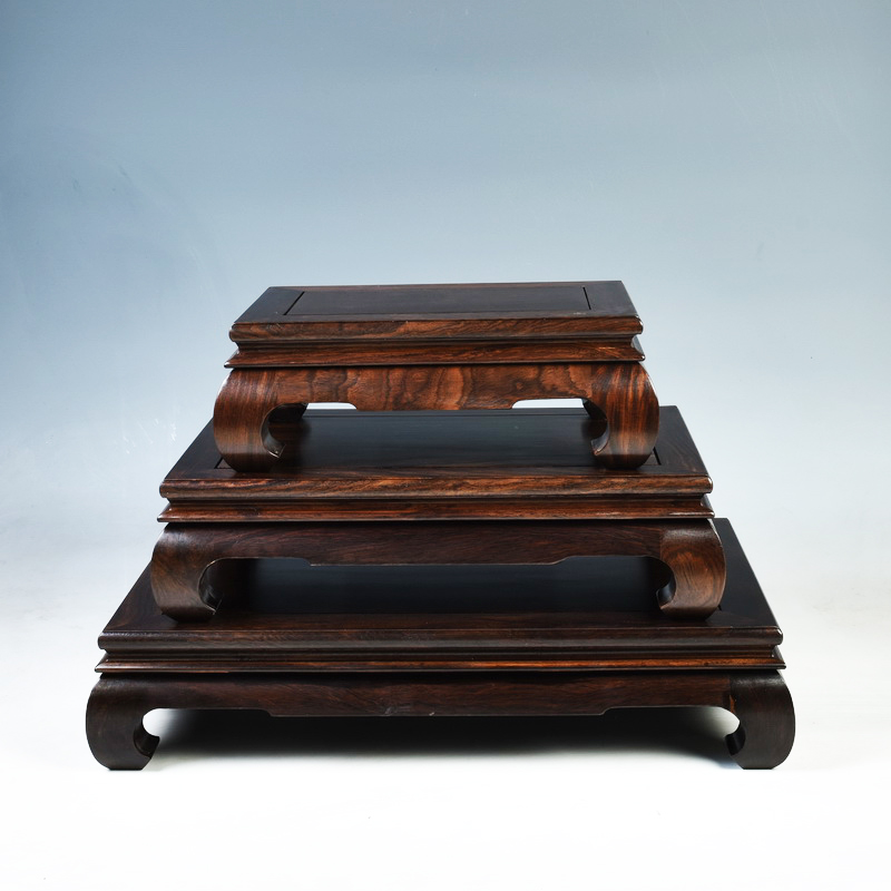 木雕花盆景底座实木长方形鱼缸底座正方形工艺品摆件底座木托 黑弯脚