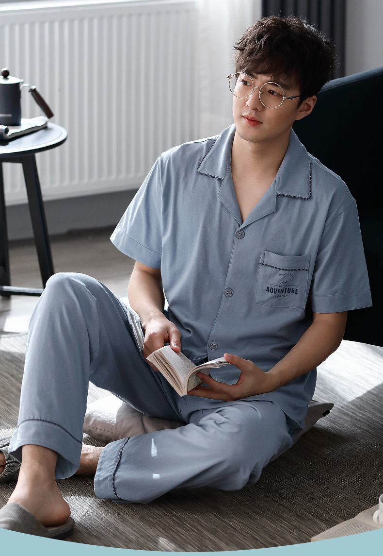 男士睡衣套装夏季睡衣男士夏季短袖长裤家居服男款男式夏天薄款全棉