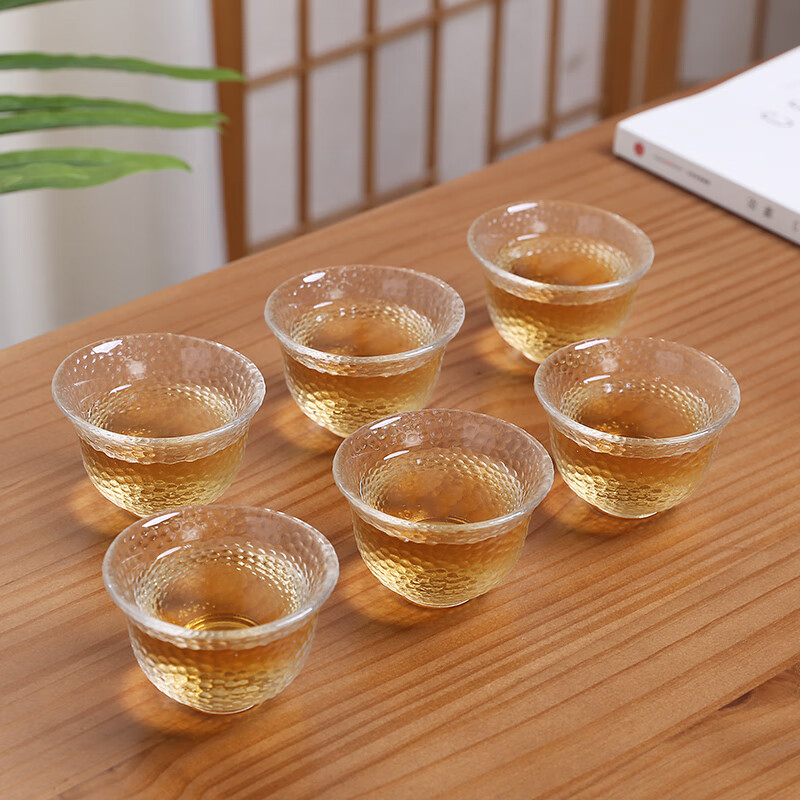 玻璃小茶杯家用简约透明加厚耐热品茗杯功夫茶具带把主人杯茶碗a 黄把
