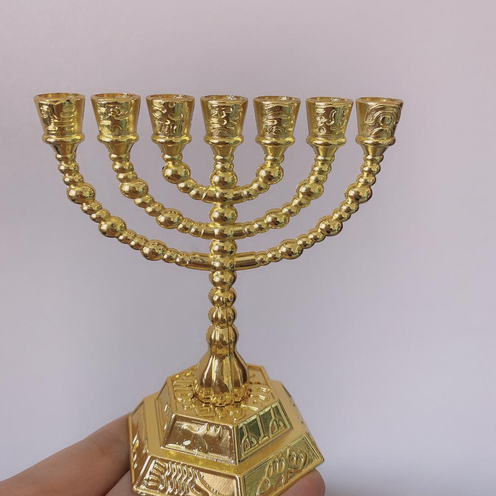 醉米以色列犹太金灯台烛台圣殿金色七支工艺品基督教menorah【图片