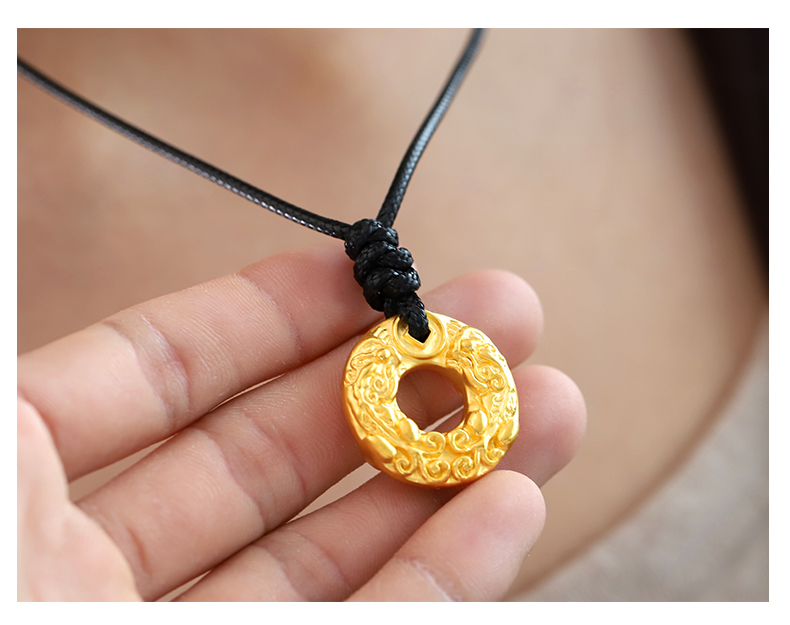 顺妃黄金项链男士3d硬金足金貔貅吊坠平安扣个性霸气999足金皮丘七夕