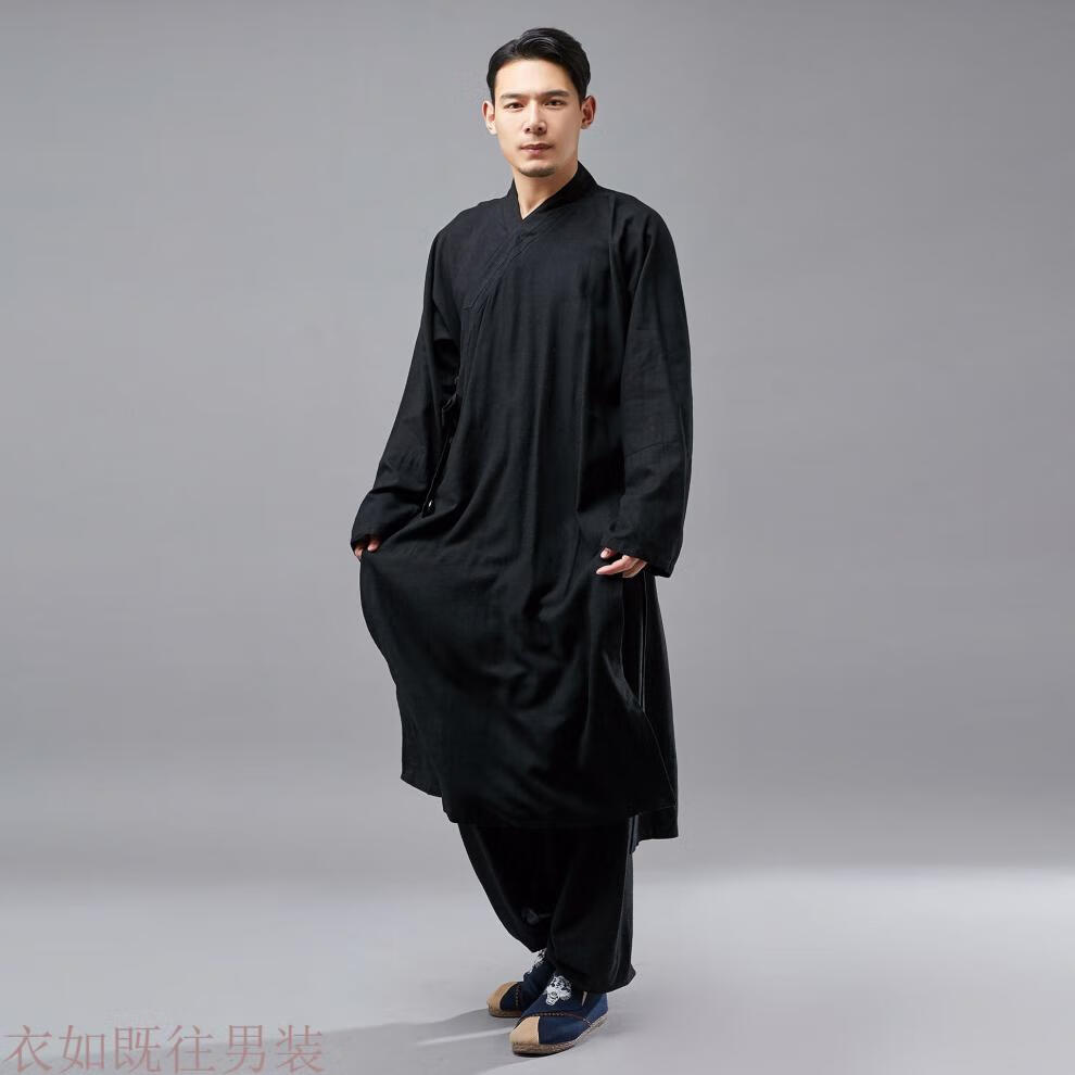 中国风新款男士秋季休闲长衫男民国唐装斜襟长衫亚麻棉布衣国风长袍男