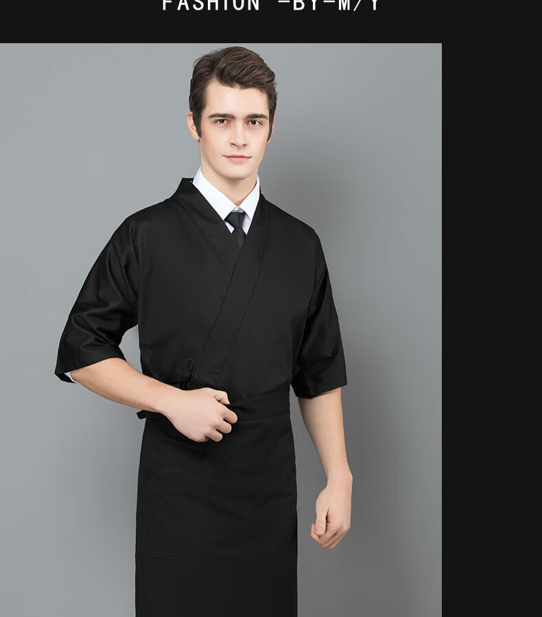日式厨师服日式料理工作服短袖黑色夏季宽松后厨房和服烤肉店寿司店