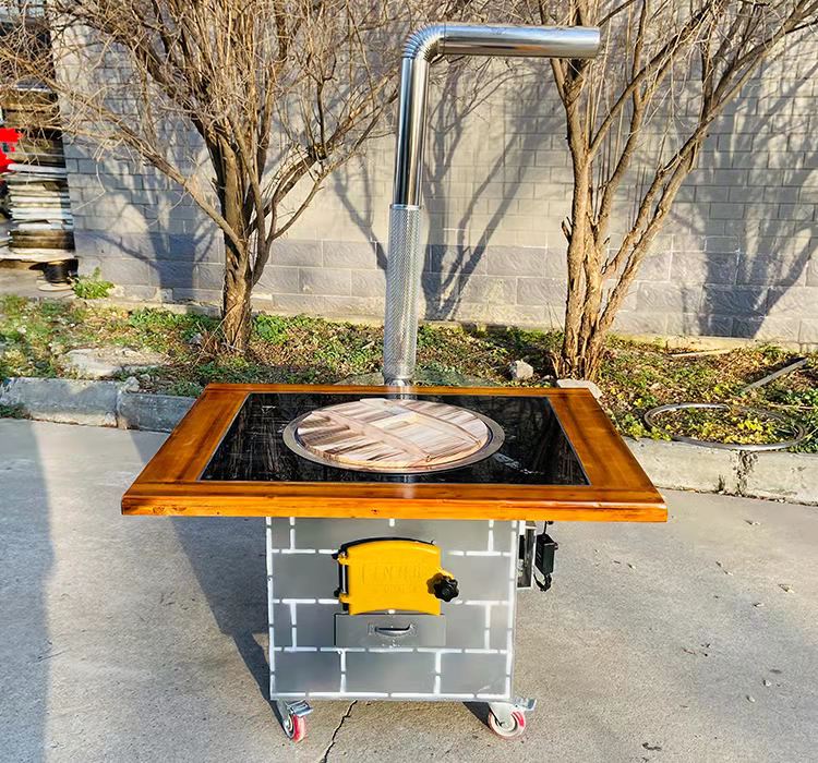 带鼓风机的柴火炉农村饭店带轮子柴火灶家用烧木柴铁锅炖灶台桌大锅台