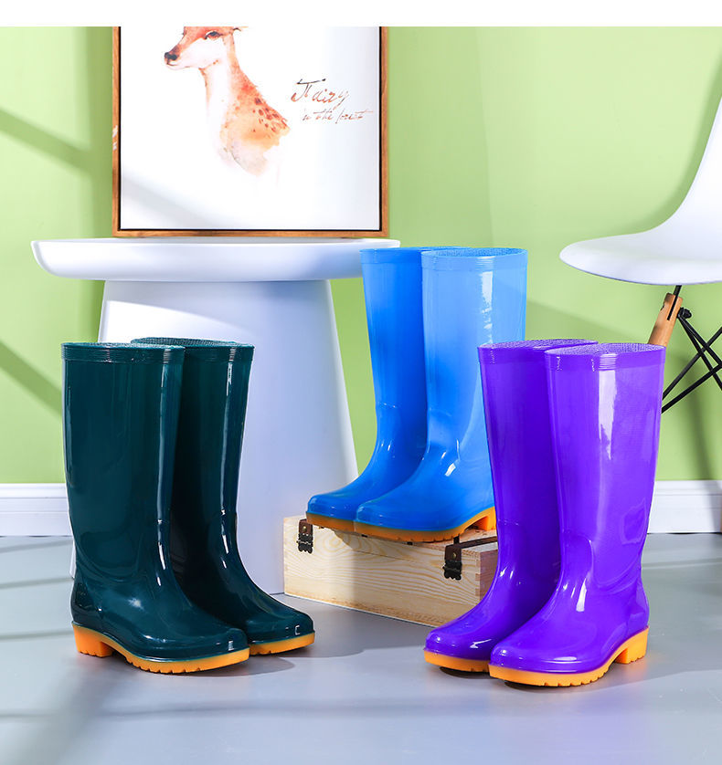 雨靴中筒水靴水鞋加绒防滑胶鞋套鞋洗车工作高筒雨鞋女高筒蓝色无绒36