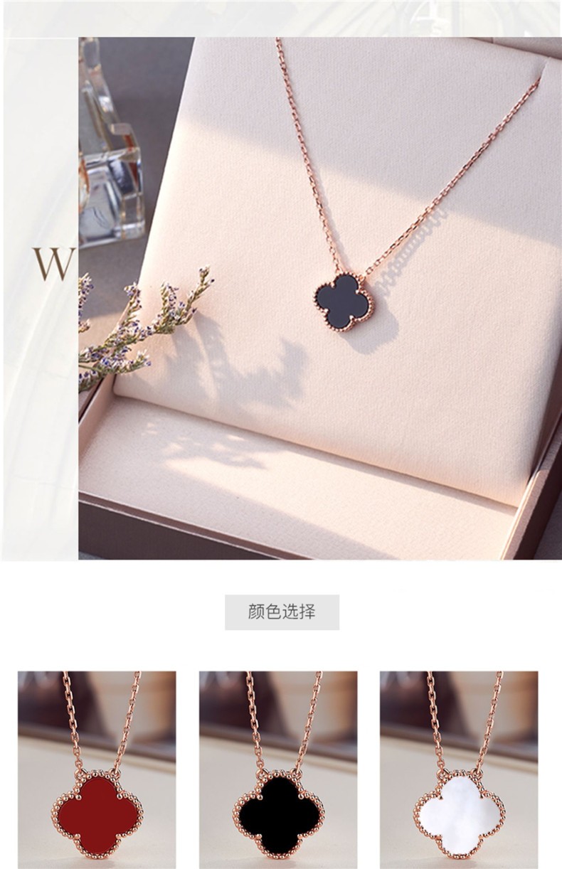 周大福焕美18k玫瑰金四叶草项链女彩金锁骨链红玛瑙白贝母吊坠黄金红