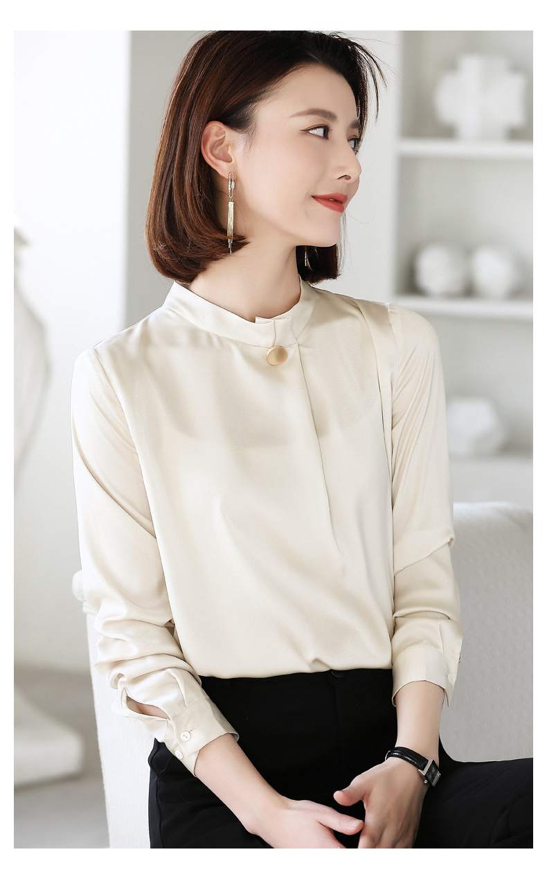 雪纺衬衫女新款2020年春长袖职业装时尚洋气宽松职业立领衬衣上衣