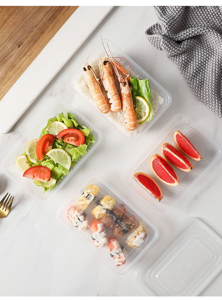 轻奢摔一次性餐盒长方形快餐外卖打包盒加厚塑料水果保鲜盒带盖耐摔