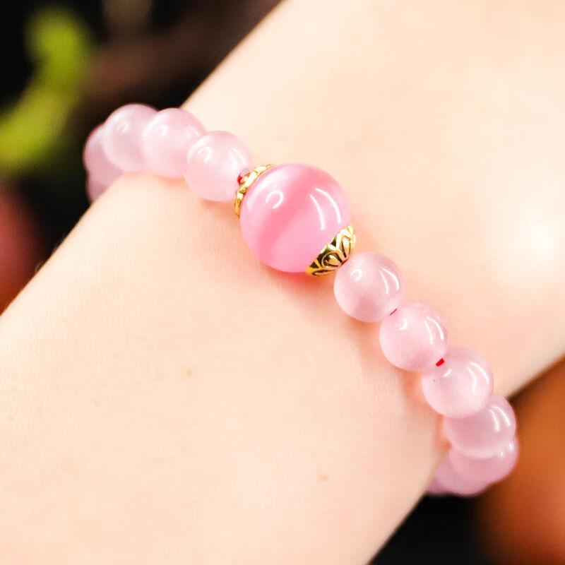 liyan白猫眼石手链女白色冰种水晶手串轻奢精致转运珠闺蜜情侣学生手