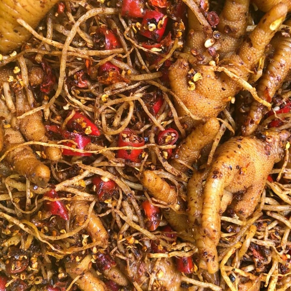 云南普洱特产辣爪 西盟佤族自腌撇苤菜根麻辣鸡爪 佤味腌鸡脚凤爪1斤