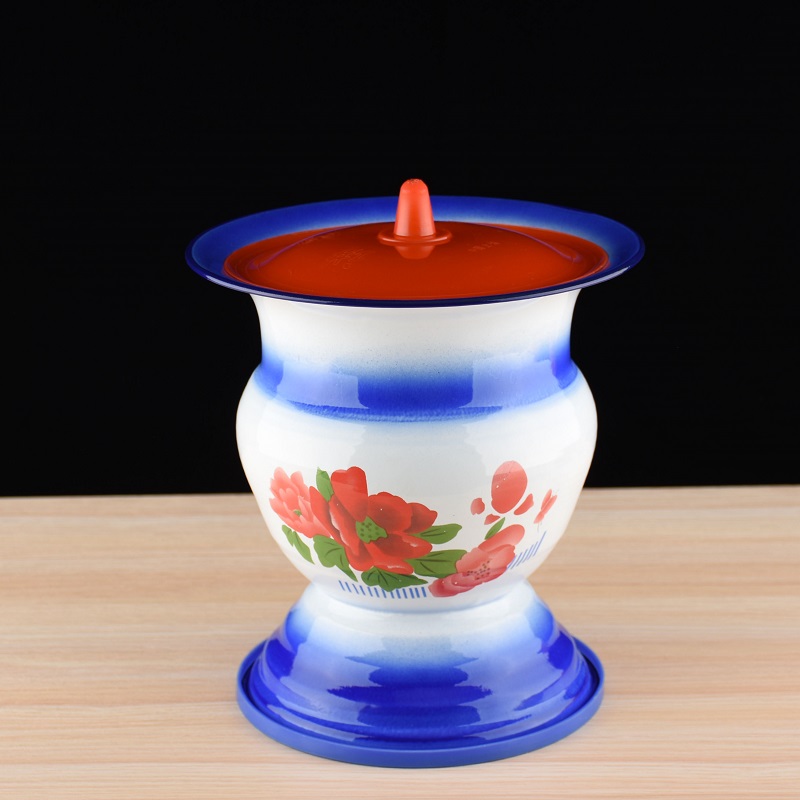 搪瓷高脚痰盂尿盆儿童老人坐便老式搪瓷痰盂加厚卧室方便带防滑圈hh