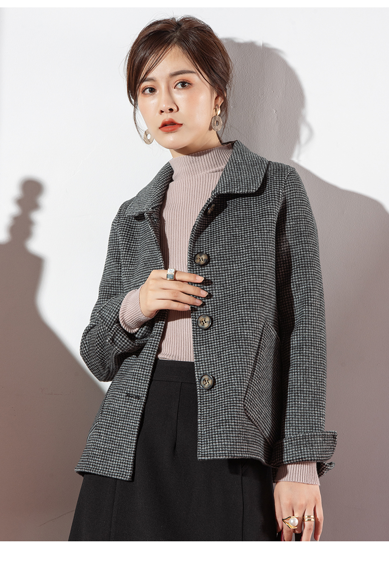 双面羊毛呢子大衣女2020秋冬季新款韩版格子宽松短款百搭毛呢外套