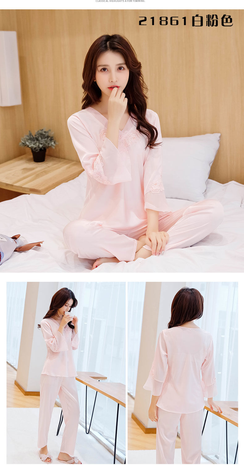 本命年新娘女士睡衣夏大红色春秋仿真丝长袖冰丝妈妈家居服结婚薄