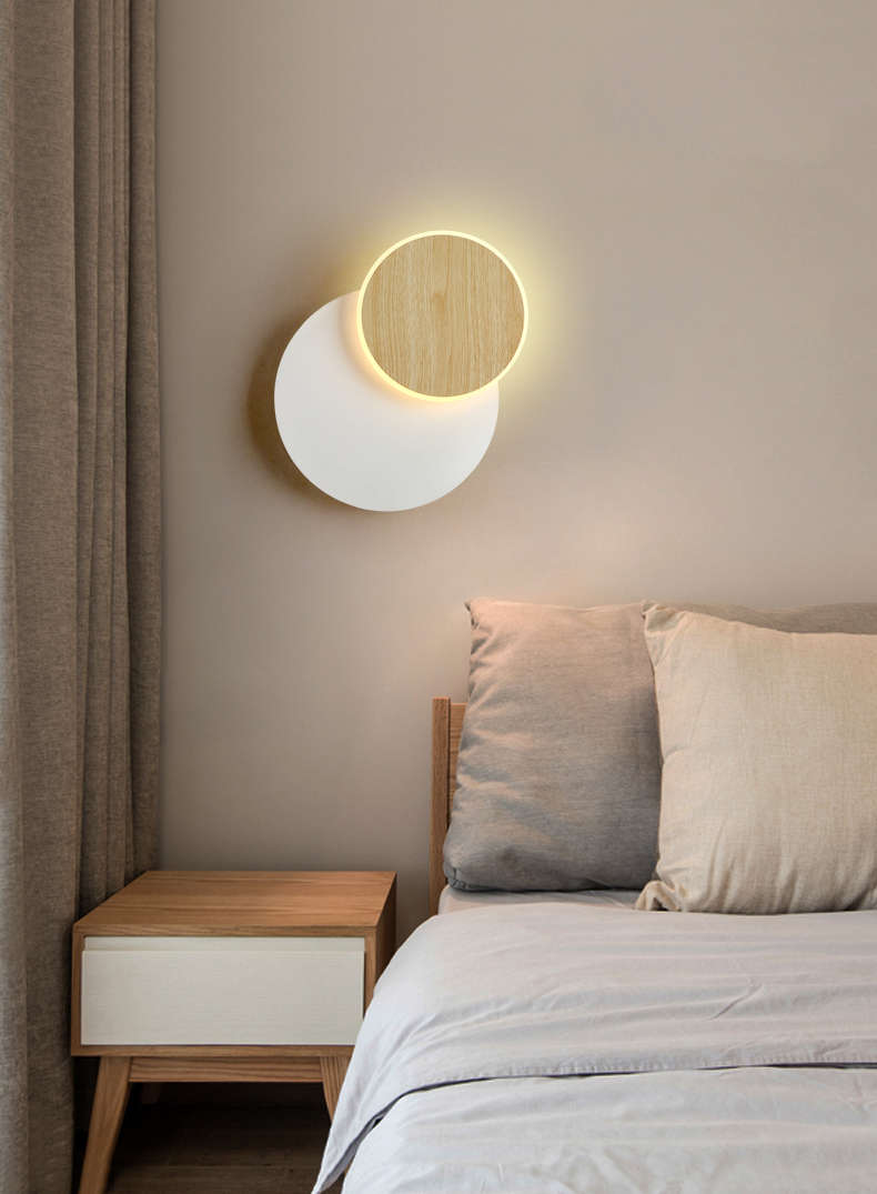 原木卧室壁灯极简薄床头灯个性主卧儿童房小壁灯背景墙壁灯客厅 a款
