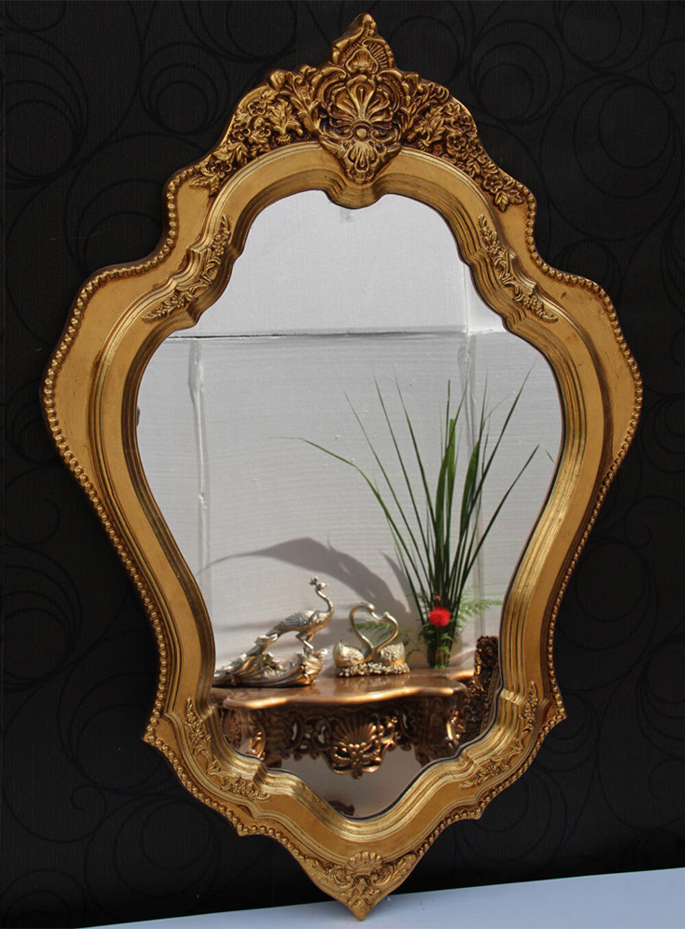 异形卫生间镜卫浴镜梳妆镜艺术镜玄关镜装饰镜欧式复古装饰镜框亮金66