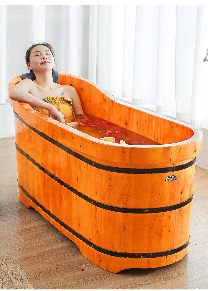 加厚浴桶全身熏蒸泡澡木桶沐浴桶大人澡盆木盆浴缸洗澡桶木质家用 1.