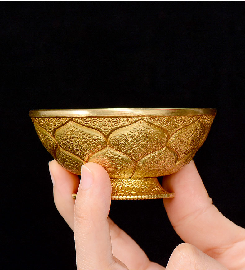 藏式供水碗铜制供水碗藏式佛具用品八吉祥莲花佛前供水杯供佛杯碗圣水