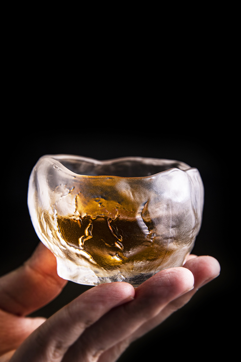 侘寂风茶杯古法冰冻烧琉璃茶杯个人专用冰裂纹主人品茗杯日式侘寂杯