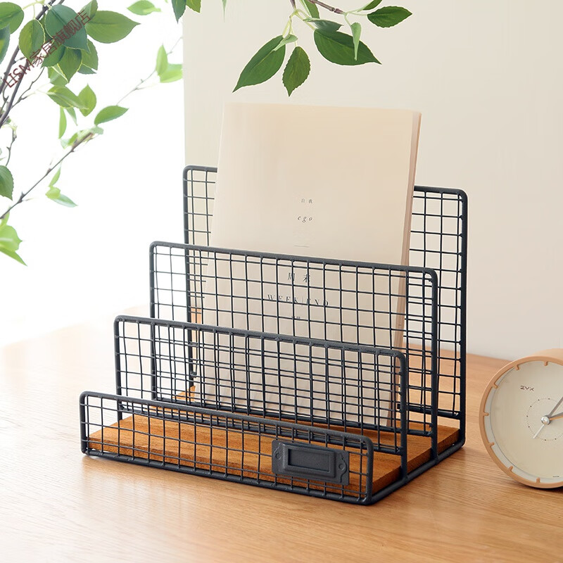 北欧铁艺杂志架收纳架桌面办公室文件多层简约金属书本文件架 米白色