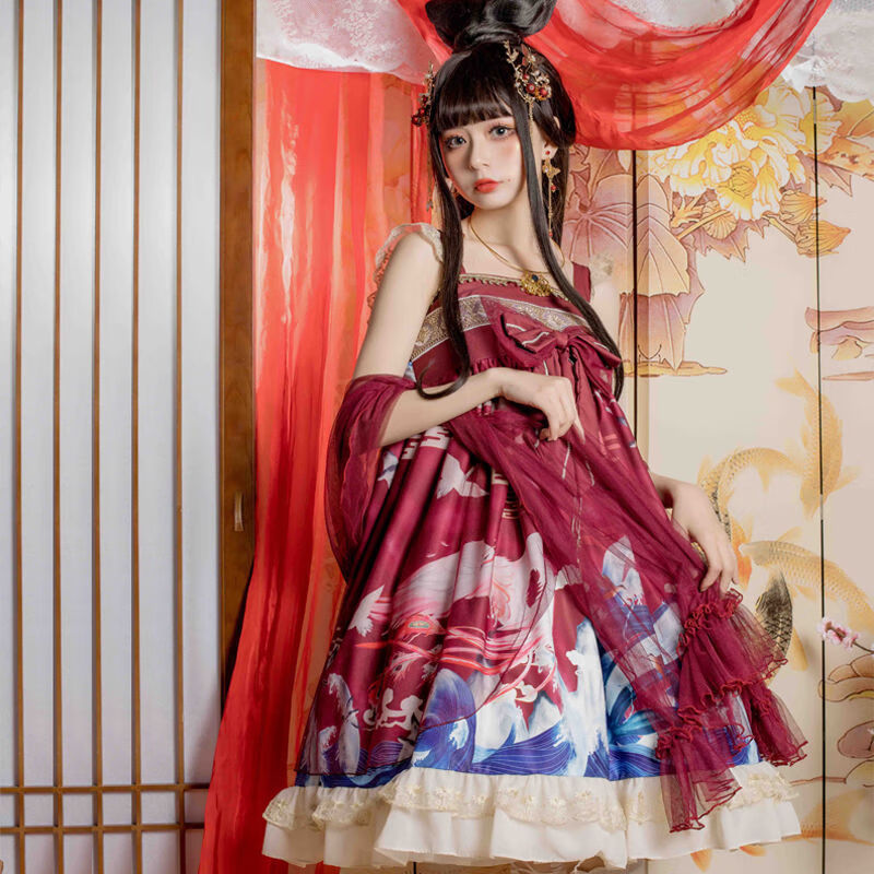 原创设计lolita山海经中华风汉元素jsk吊带连衣裙女【4月15日发完】