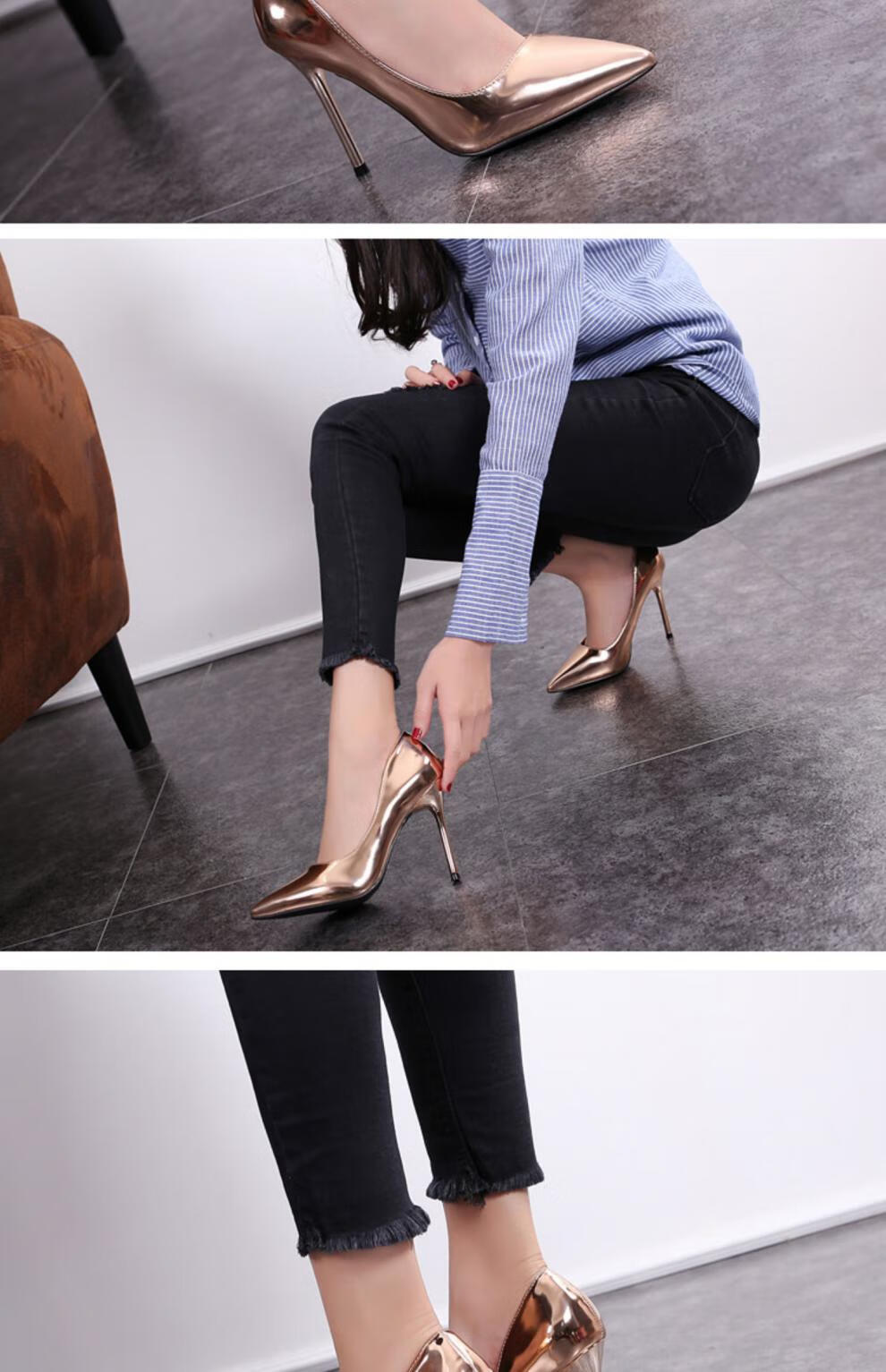 床上炮鞋性感高跟鞋情趣一次性御姐风尖头细跟大码鞋 银色 34【图片