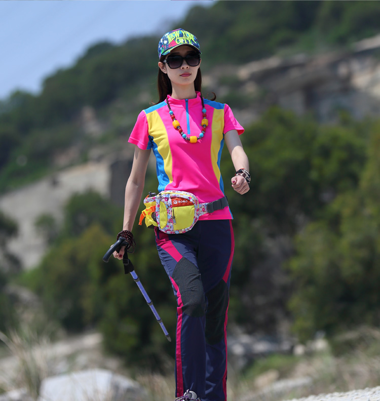 户外速干t恤短袖女速干衣大码运动跑步女式短袖修身透气夏季徒步 蓝色