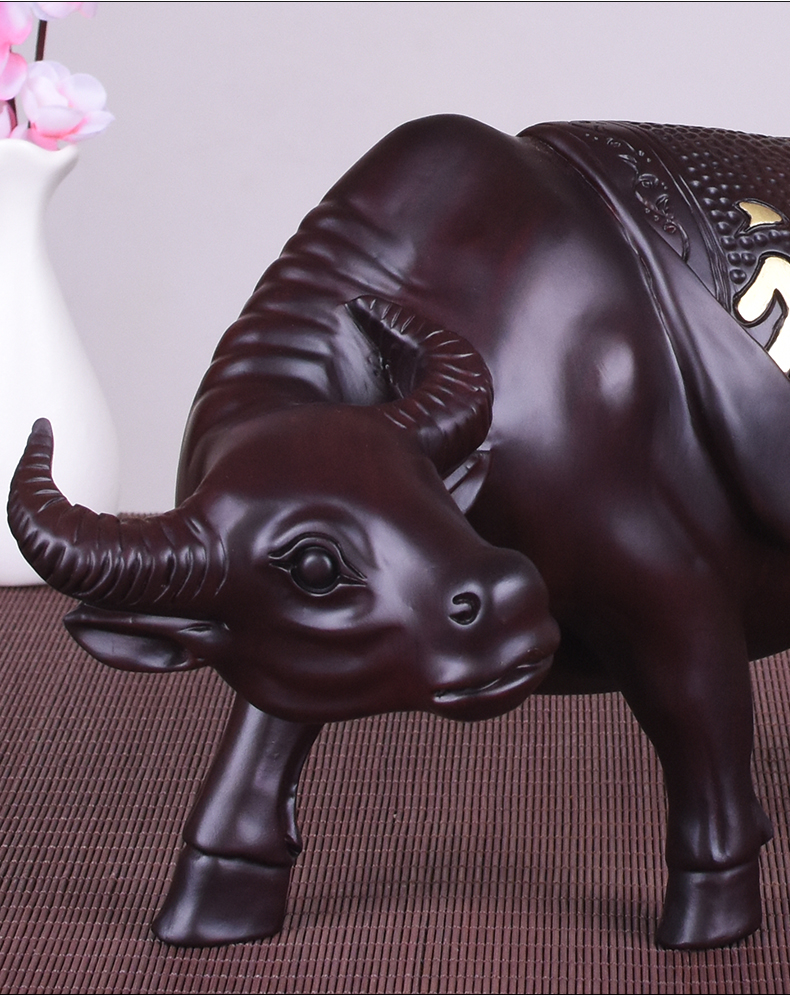 唐砖黑檀木雕水牛摆件实木雕刻动物生肖牛红木家居客厅装饰工艺品礼品