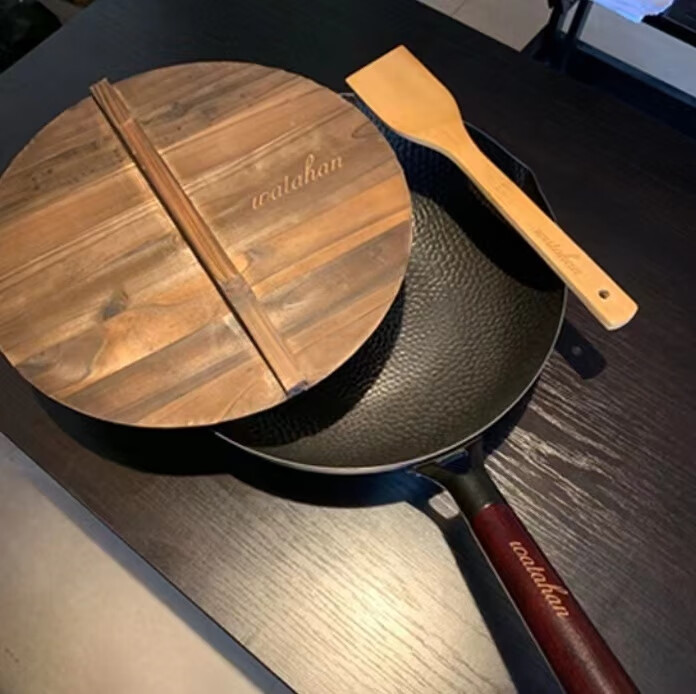 日本铁枝锅日本铁枝铁锅32cm黑色木质锅盖木质锅铲家庭厨房hc532n超薄