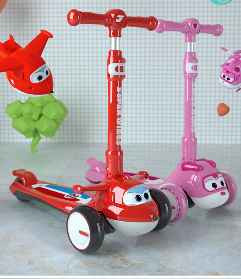 功夫小勇士 飞侠儿童滑板车1-6岁2宝宝3小孩单脚发光溜溜可坐骑滑踏板