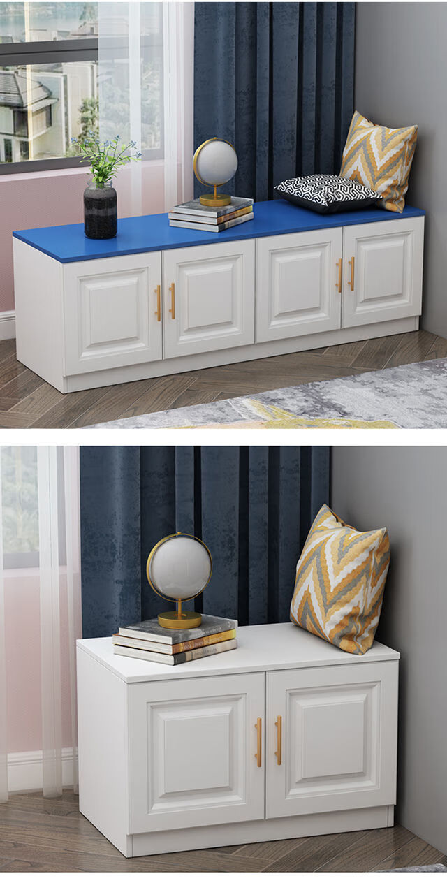 睿巧 欧式飘窗柜长条实木矮柜被柜自由组合柜阳台落地柜窗边柜子可