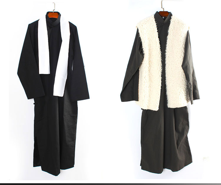 粗棉麻布料长衫民国装中式长袍相声大褂盘扣古装服装男马褂演出服2020