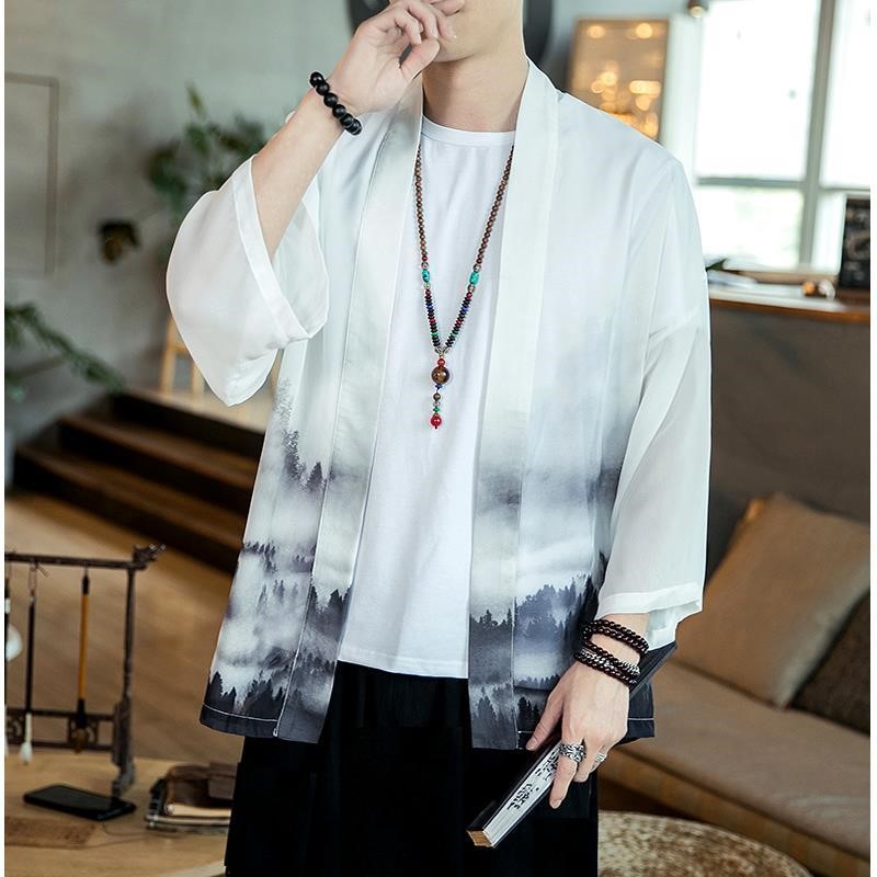 南极人中国风佛系男装夏季风衣男薄长款披风男年外套古风长衫道袍汉服